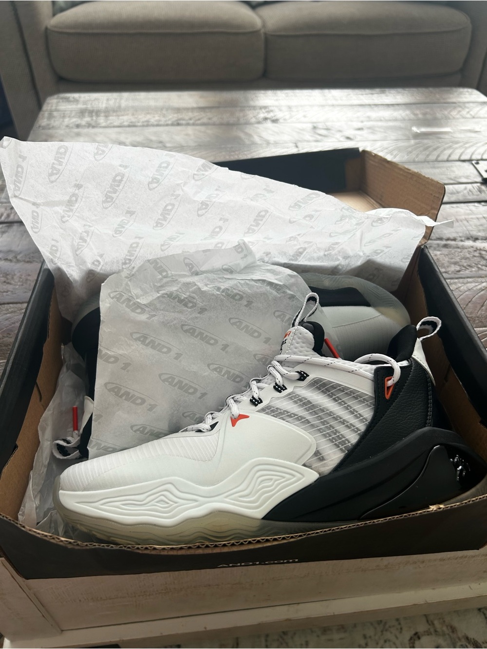 And1 White Black and Orange High-Top Basketball Sneakers